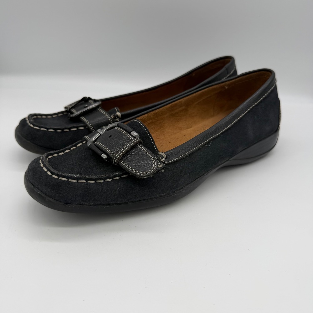 Naturalizer Genya Black Suede Leather Loafers Flats Buckle‎ Shoes 8.5M